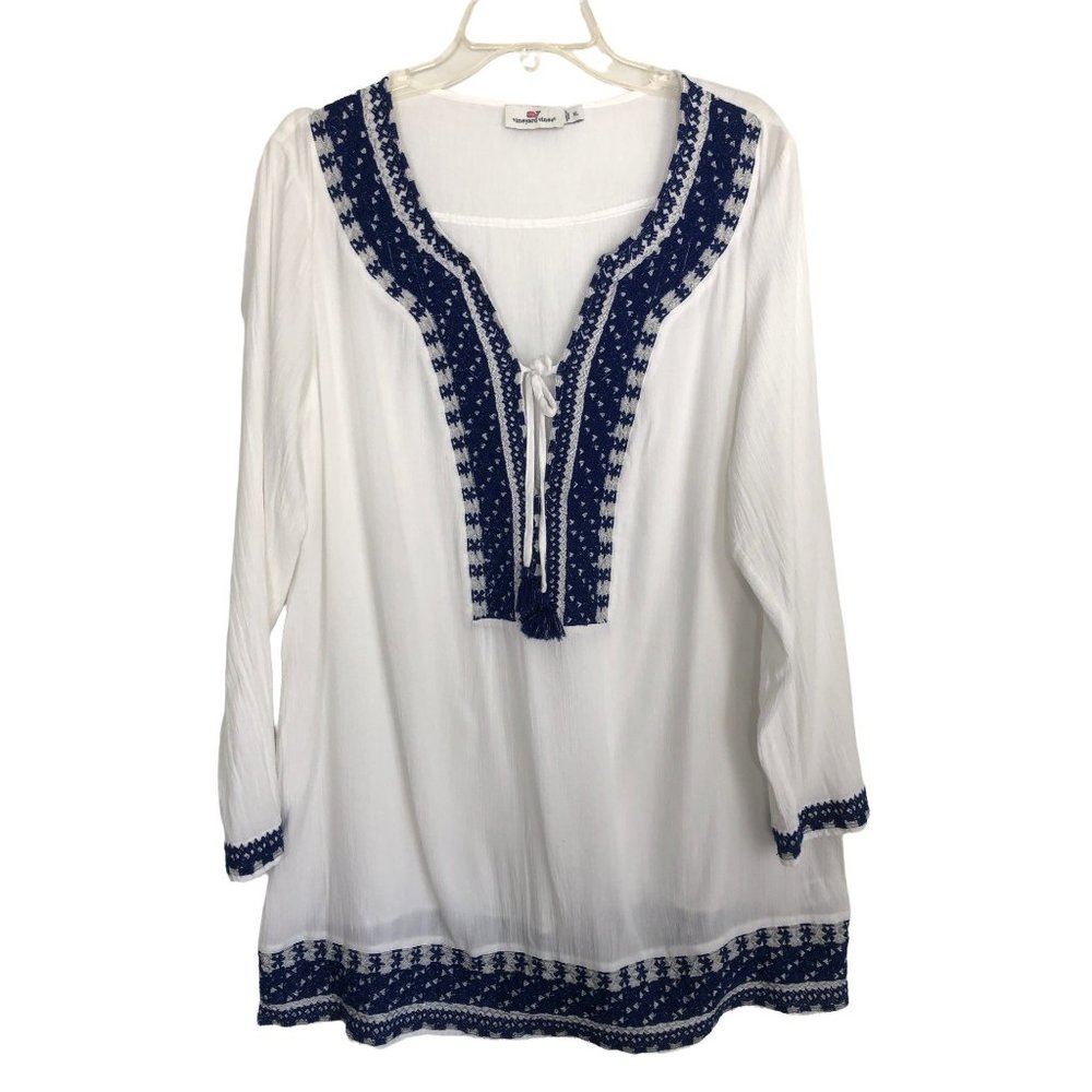 Vineyard Vines Boho Gauze Embroidered Tassel Swimsuit Cover-Up Size XL